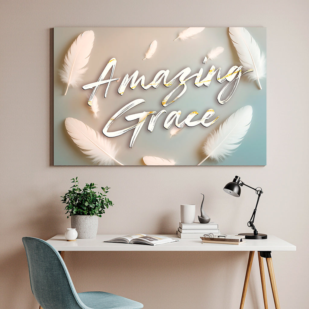 Amazing Grace canvas print with feathers