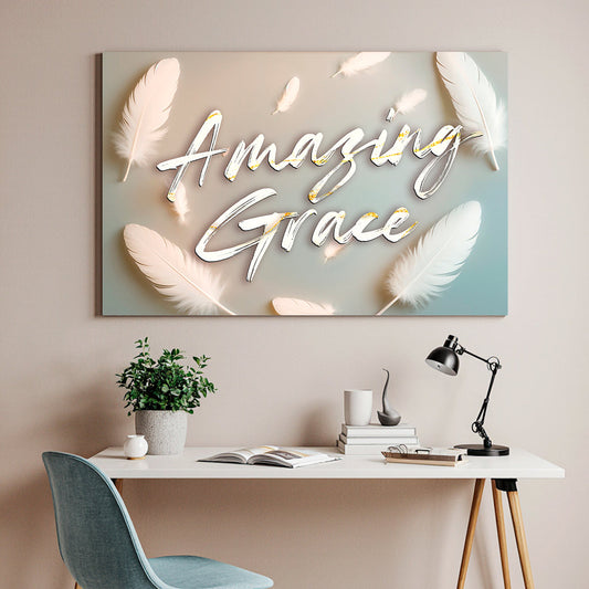 Amazing Grace canvas print with feathers