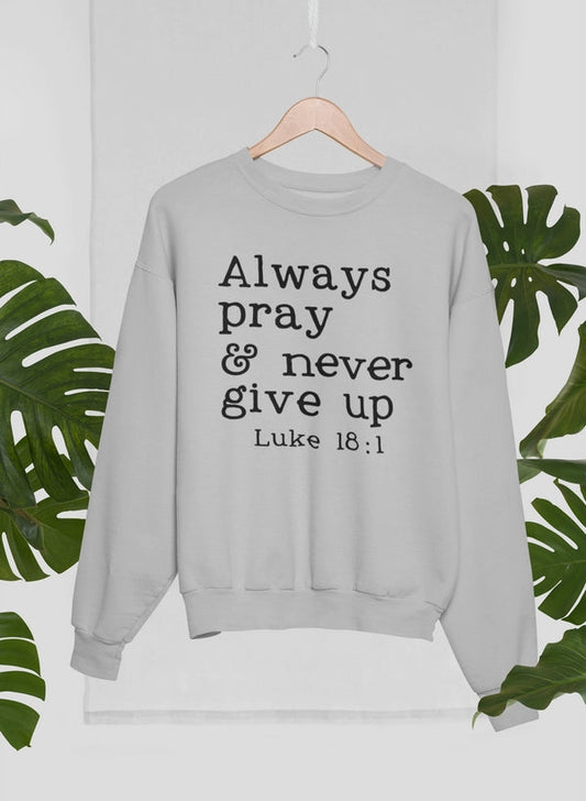 Gray sweatshirt with motivational text on a hanger against a white background with green leaves.